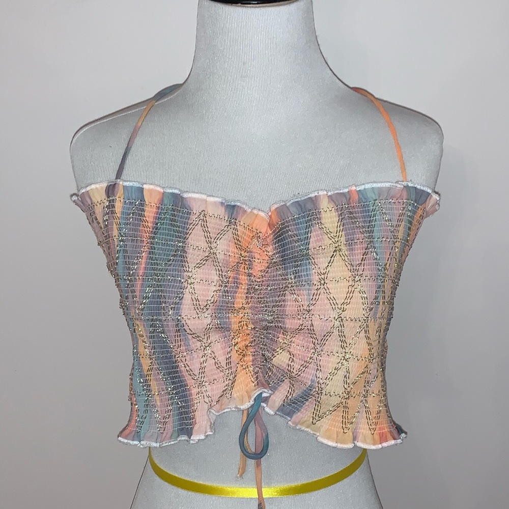 River Island Pink shirred beach cropped top